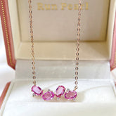 Natural Four Stone Pink Sapphire necklace 18K solid gold with Certificate